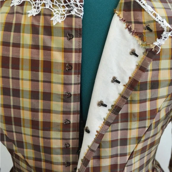 Plaid Silk Civil War 1850’s-1860’s Girls Dress - Picture 6 of 10